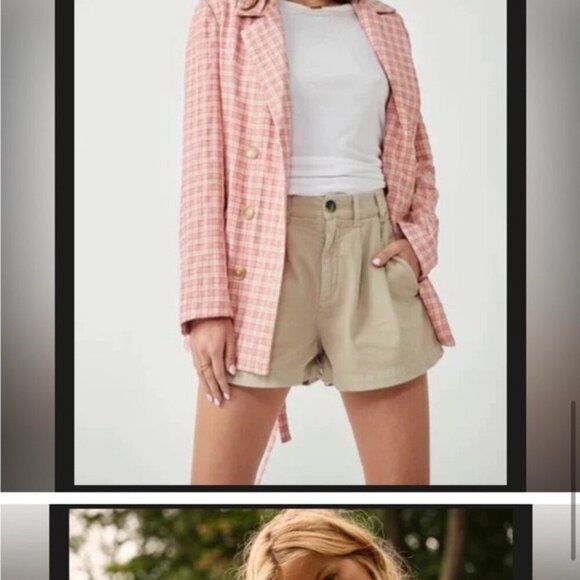 Free People Oversized Olivia Gingham blazer light academia size XS preppy - Picture 11 of 11
